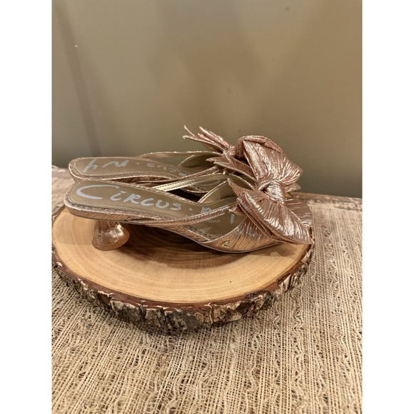 Circus NY by Sam Edelman Natalina Metallic Gold‎ Bow Kitten Heel Slide Sandals 8 - Picture 8 of 14